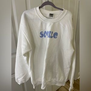 smile white and blue crewneck